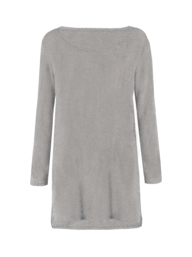 Unifarben Flauschiger Pullover mit Reißverschluss Lässig für Damen 2023 Noracora